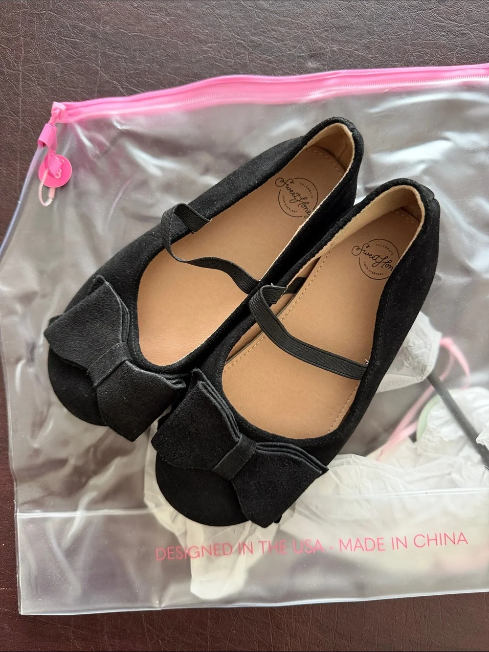 SweetHoney Black Suede Bow Ballet Flats Girls Size 13